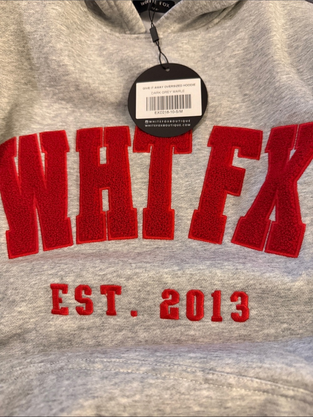 White Fox Boutique Grey & Red Oversized Hoodie